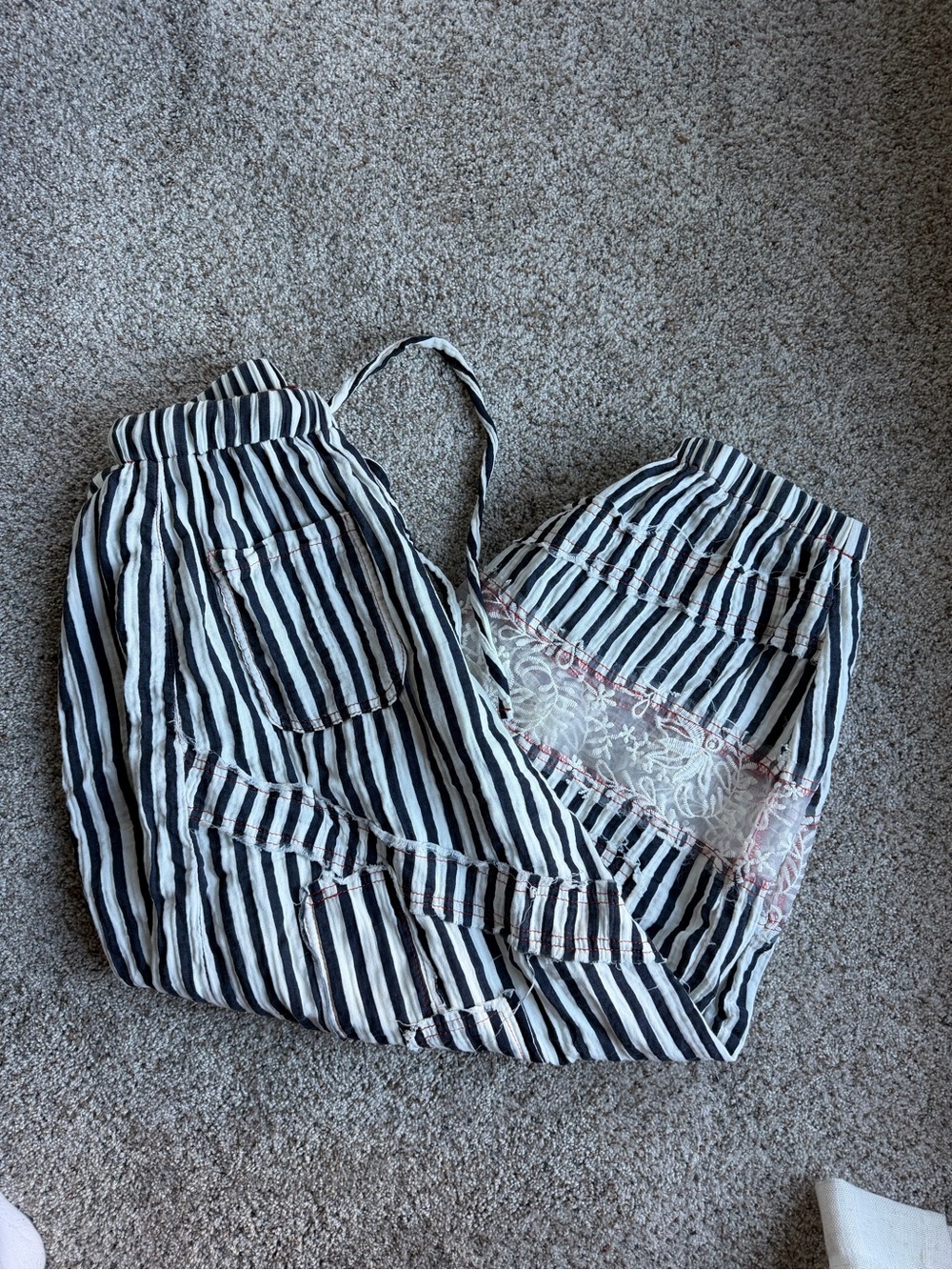 POL Navy & White Striped Drawstring Pants